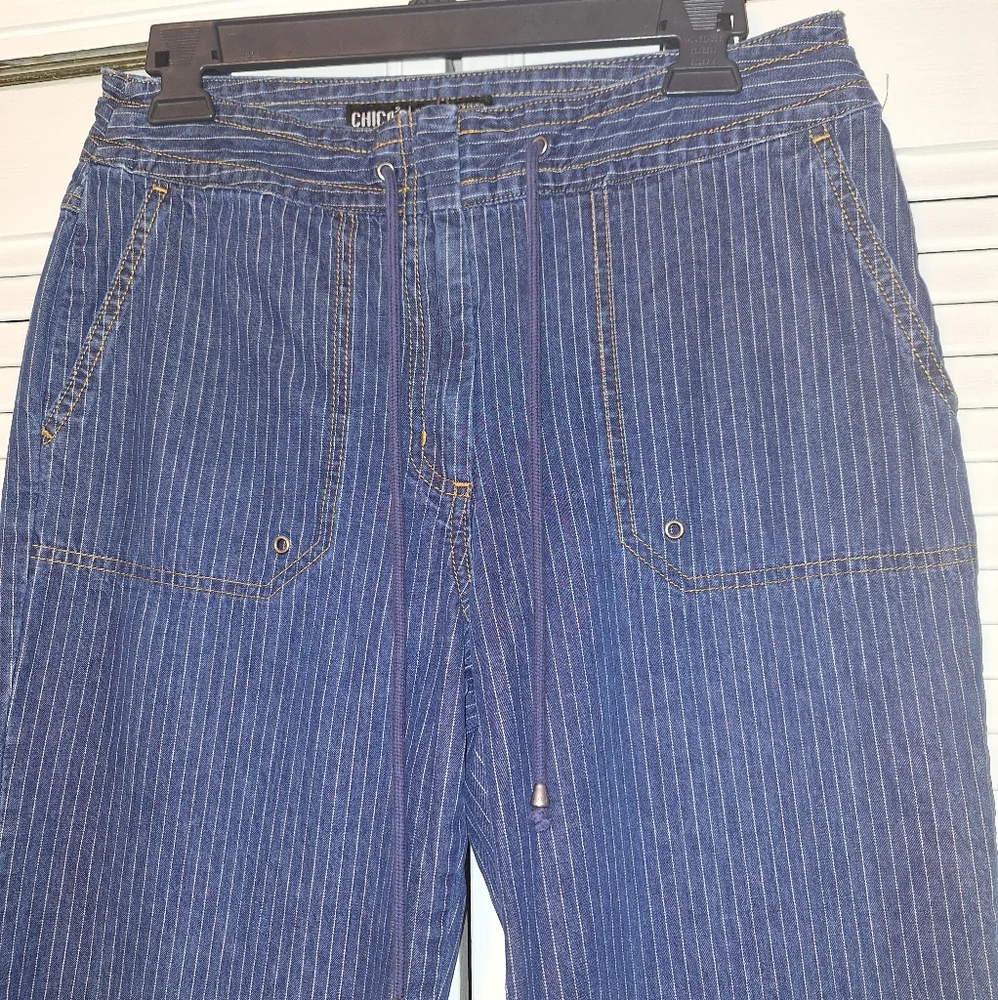 Chico's Railroad pinstripe cotton crop capri Jean's sz 1 8 *A1 - Picture 5 of 7